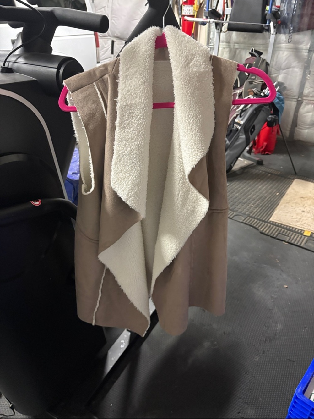 Susina Taupe Faux Suede Vest with Cream Sherpa Lining